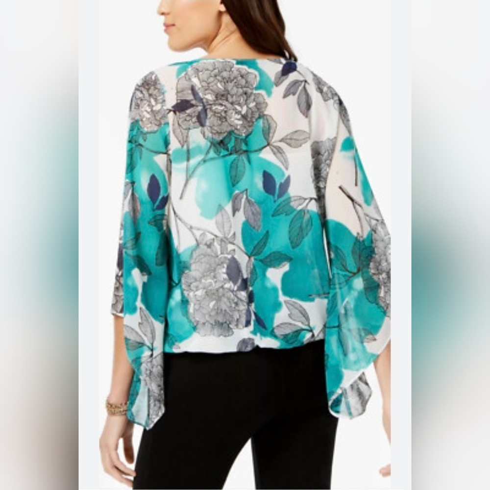 Alfani Floral Angel Wing Blouson Top